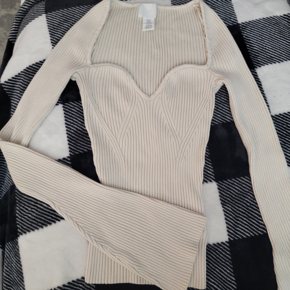 H&M Cream Ribbed Women's Blouse
